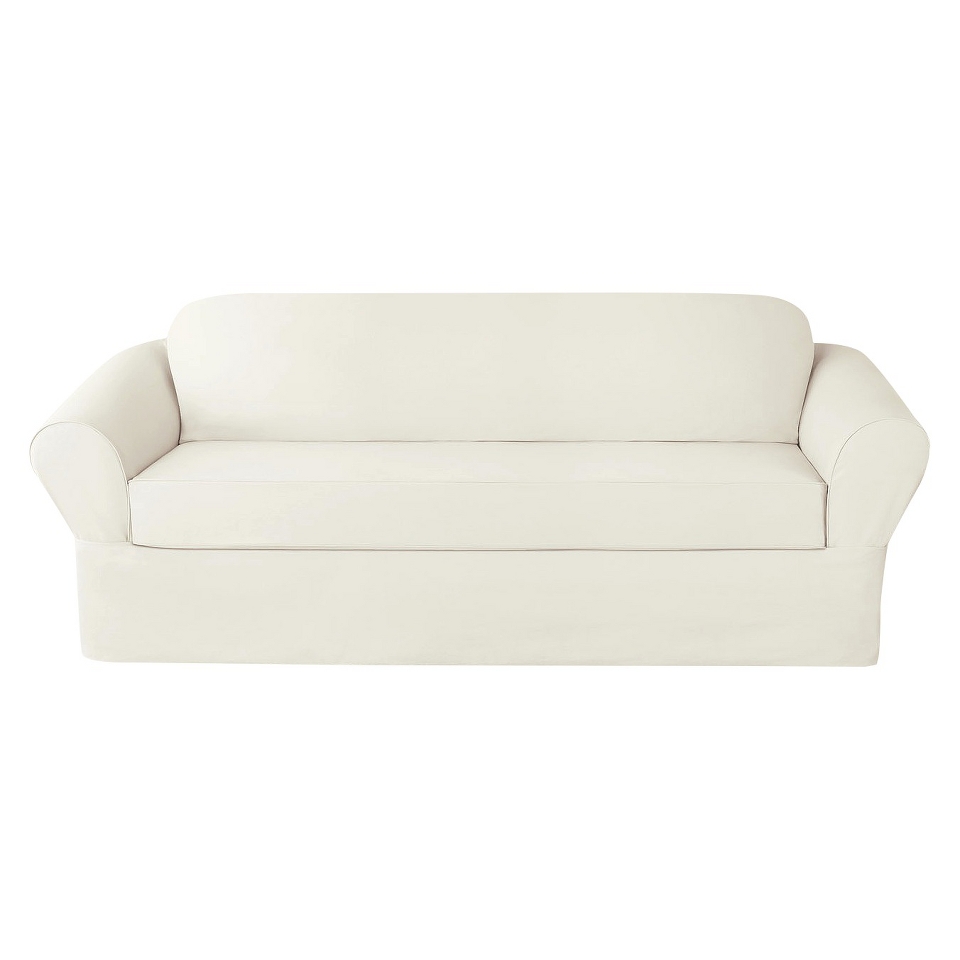 Sure Fit Twill 2pc Loveseat Slipcover   White