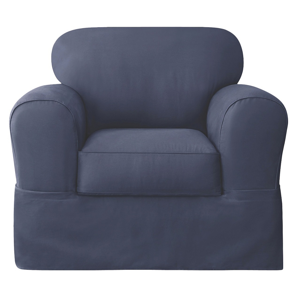 Sure Fit Twill 2pc Chair Slipcover   Denim Blue