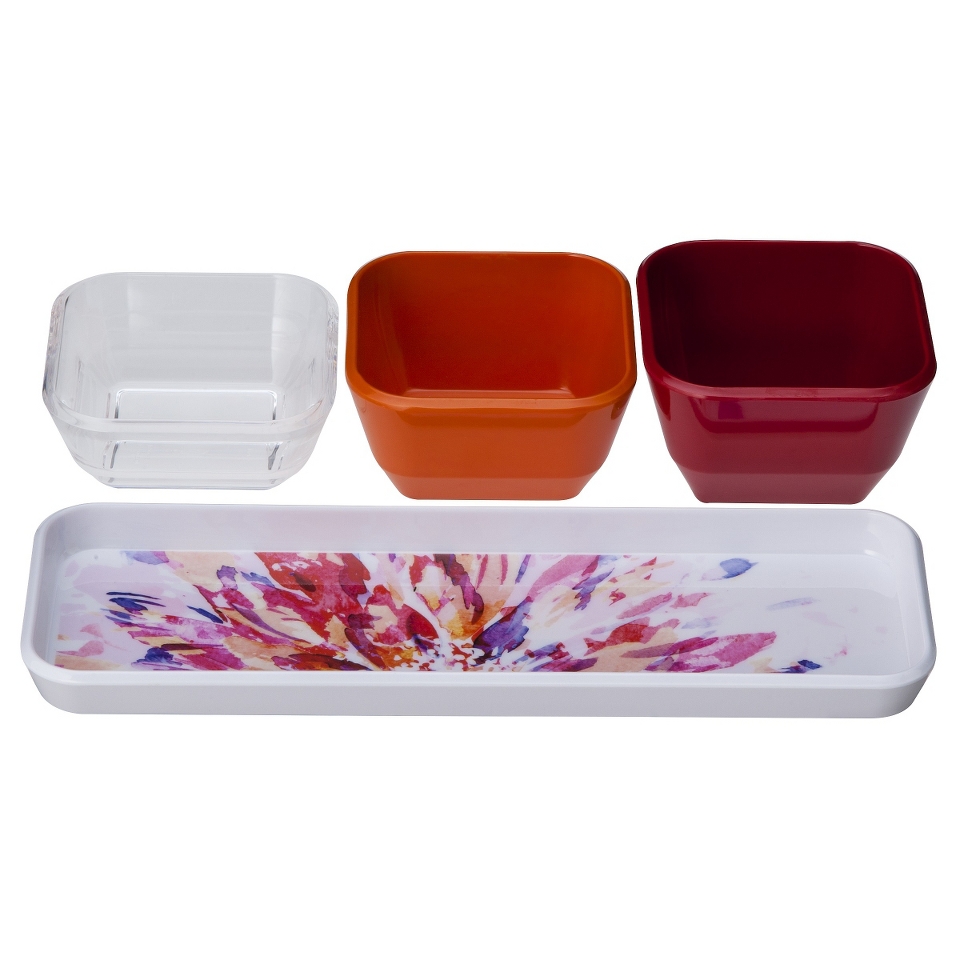 Room Essentials Floral Warm Dip Bowl with Tray Set of 4   White/Red