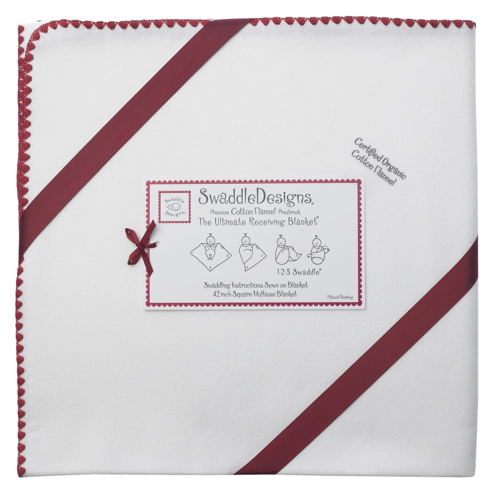 Swaddle Designs Organic Ultimate Receiving Blanket   Ivory with Strawberry Trim