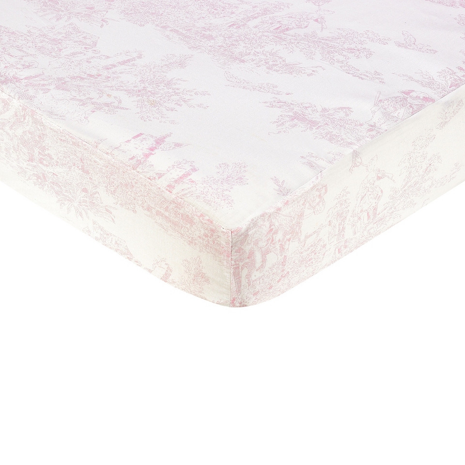 Toile Print Fitted Crib Sheet   Pink