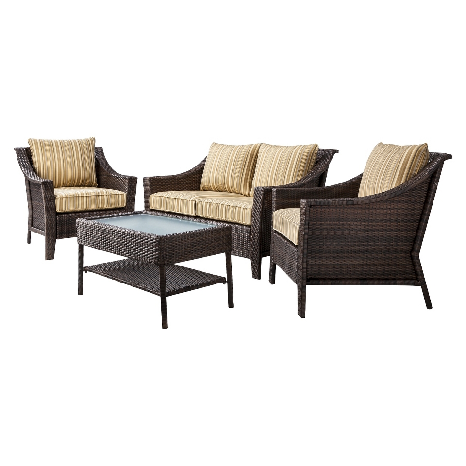 Threshold Rolston 4 Piece Wicker Conversation Furniture Set   Yellow Striped