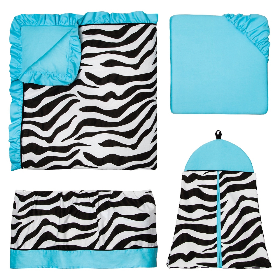 11pc Zebra Crib Set   Turquoise