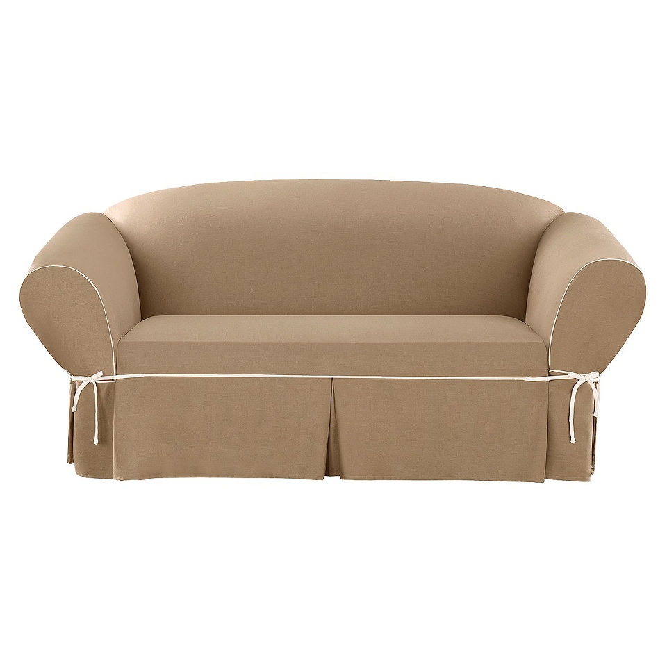 Sure Fit Corded Canvas Sofa Slipcover   Cocoa