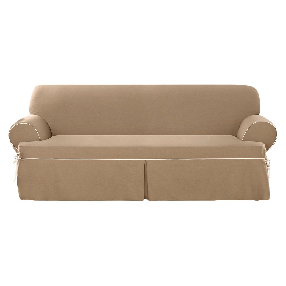 Sure Fit Corded Canvas T   Sofa Slipcover   Cocoa