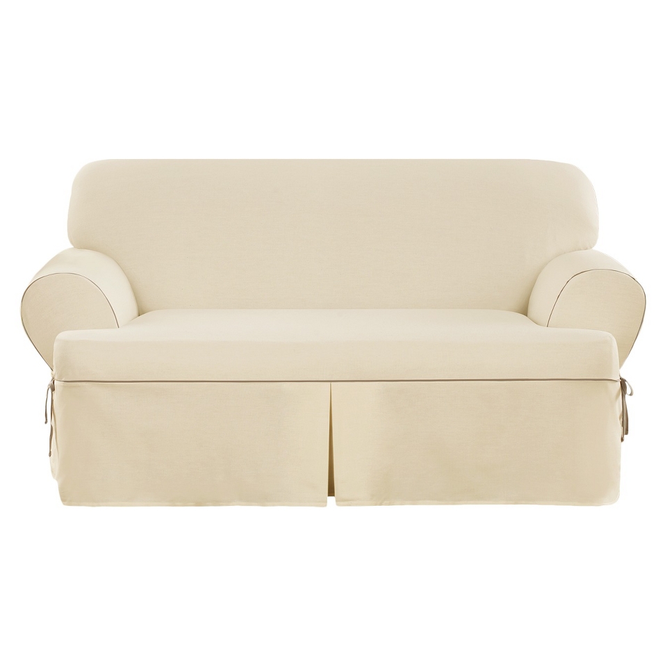 Sure Fit Corded Canvas T   Loveseat Slipcover   Natural