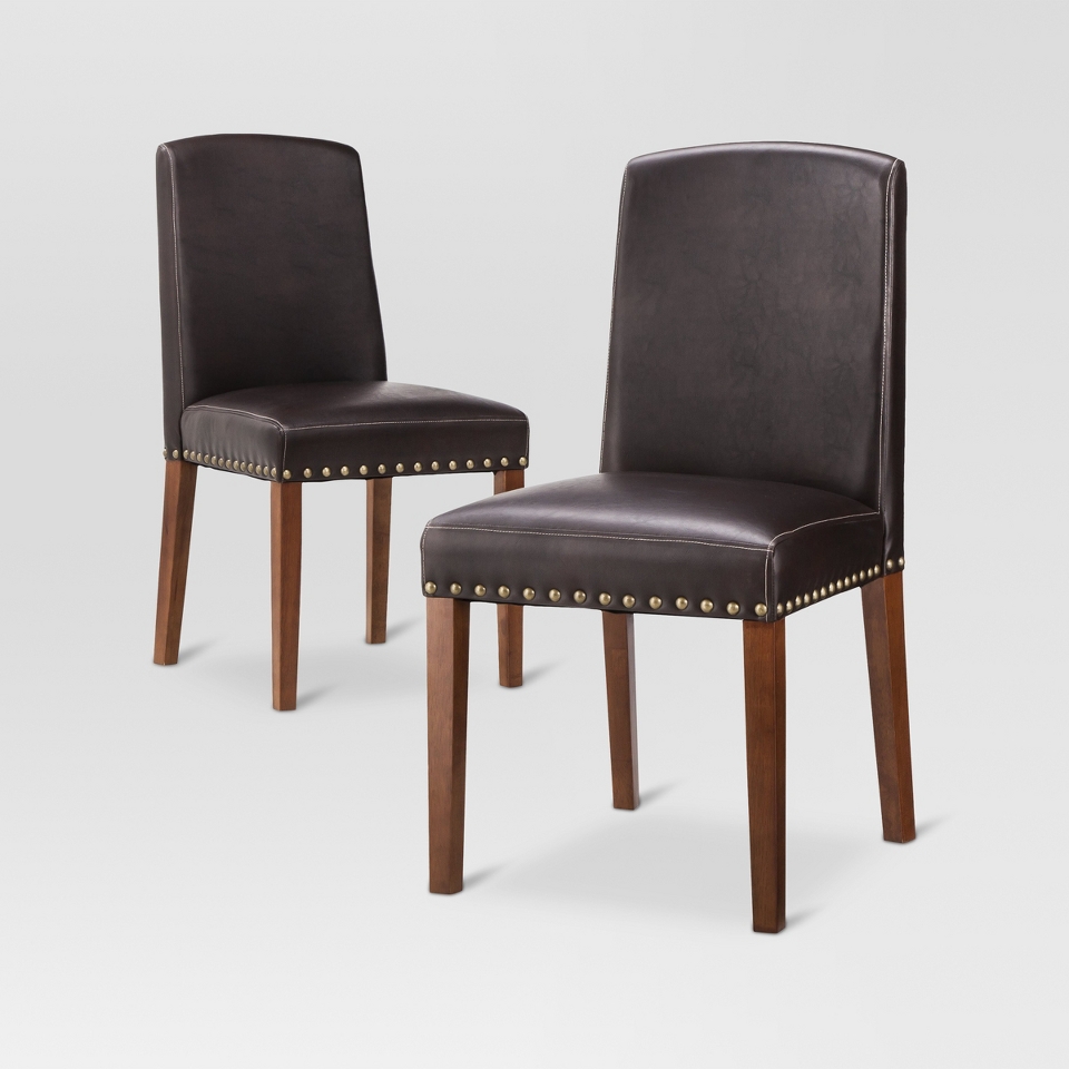 Dining Chair Threshold Lennox Nailhead Dining Chair Brown   Set of 2