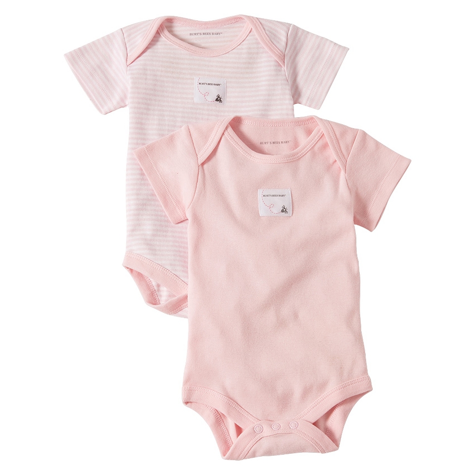 Burts Bees Baby Newborn Girls Organic 2 Pack Short sleeve Bodysuit Set   Pink