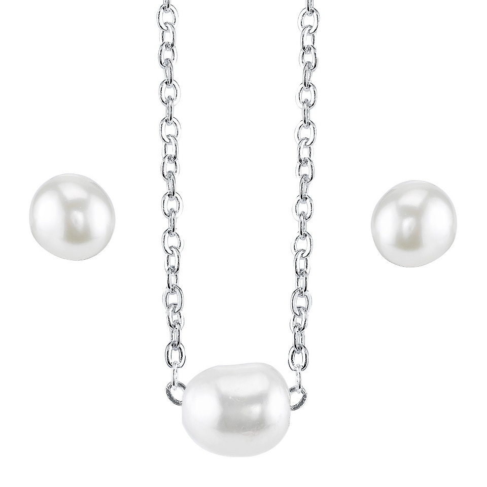 Silver Plated Pearl Necklace And Earring Set   Silver