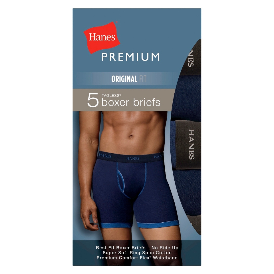 Hanes Premium Mens 5pk Boxer Briefs   Blue   S