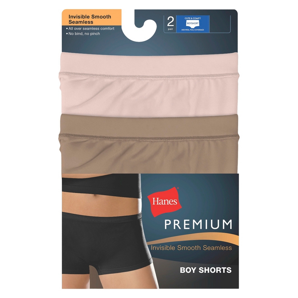 Hanes Womens Premium 2 Pack Seamless Boyshort NS49AS   Assorted