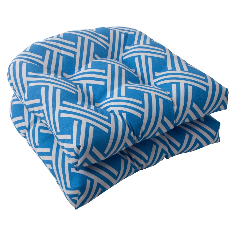 Outdoor 2 Piece Wicker Seat Cushion Set   Blue/White Geometric