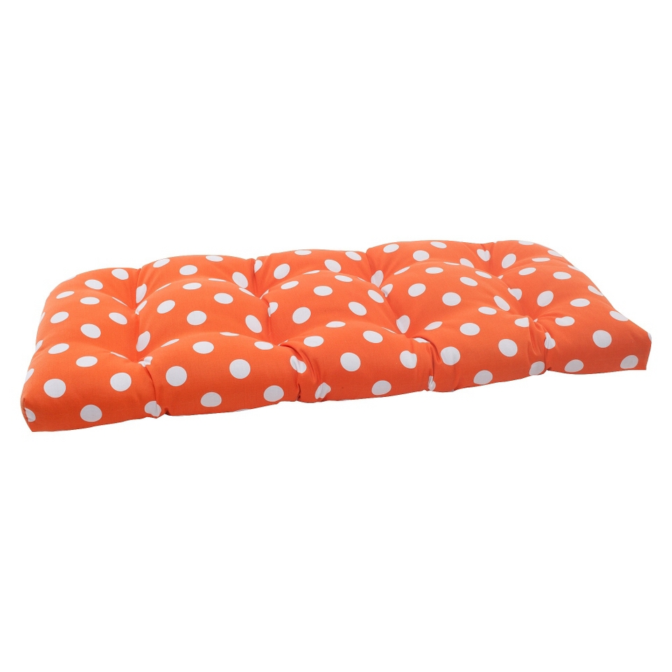 Outdoor Wicker Loveseat Cushion   Orange/White Polka Dot