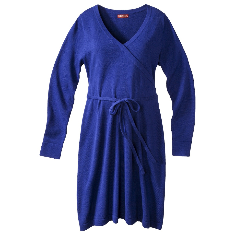 Merona Maternity Long Sleeve V Neck Sweater Dress   Blue S