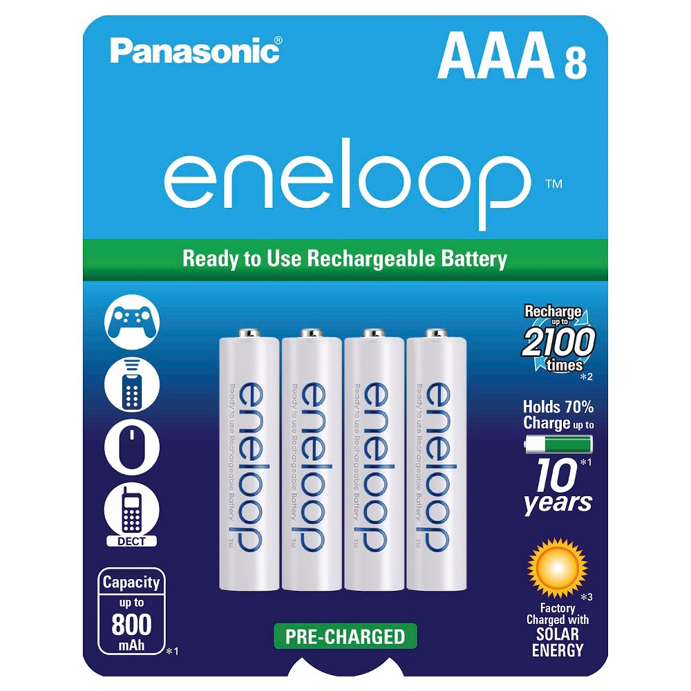 Panasonic eneloop Aaa 2100 cycle, Ni-MH Pre-Charged Rechargeable Batteries - 8 Pack