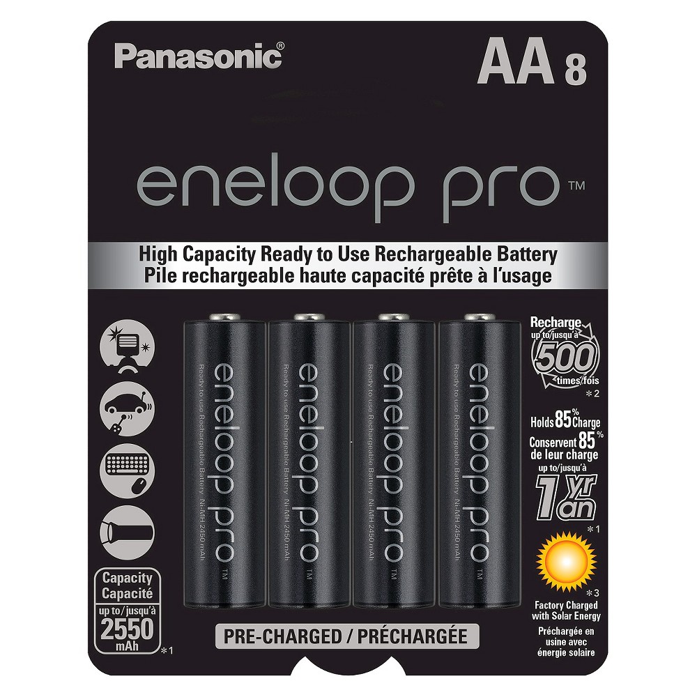 Panasonic eneloop pro AA High Capacity, Ni-MH Pre-Charged Rechargeable Batteries - 8 Pack