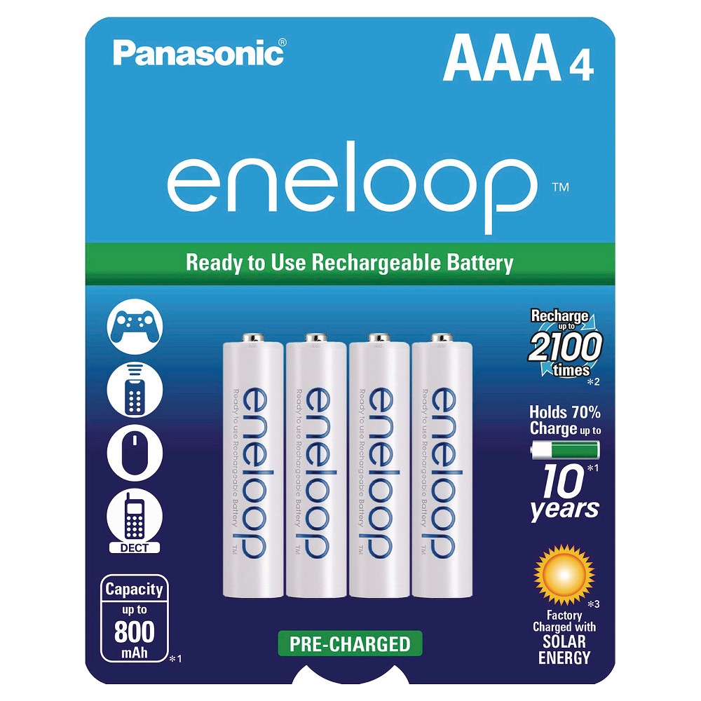 Panasonic eneloop Aaa 2100 cycle, Ni-MH Pre-Charged Rechargeable Batteries - 4 Pack
