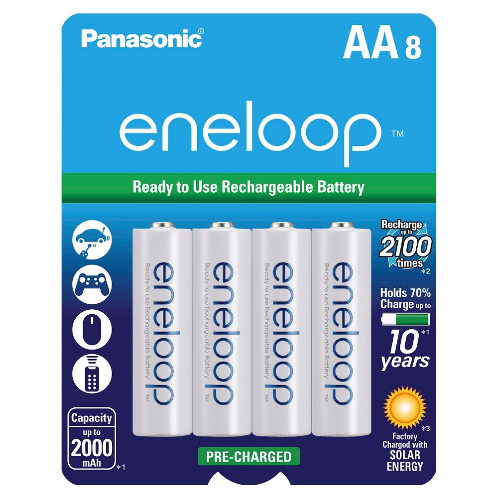 Panasonic eneloop AA 2100 cycle, Ni-MH Pre-Charged Rechargeable Batteries - 8 Pack