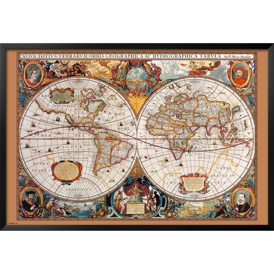 Art   17th Century World Map Framed Poster