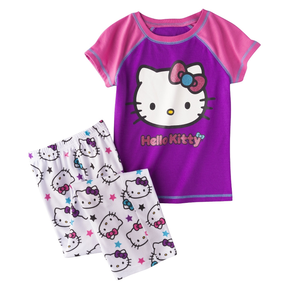 Hello Kitty 2 Piece Short Sleeve Pajama Set   Purple S