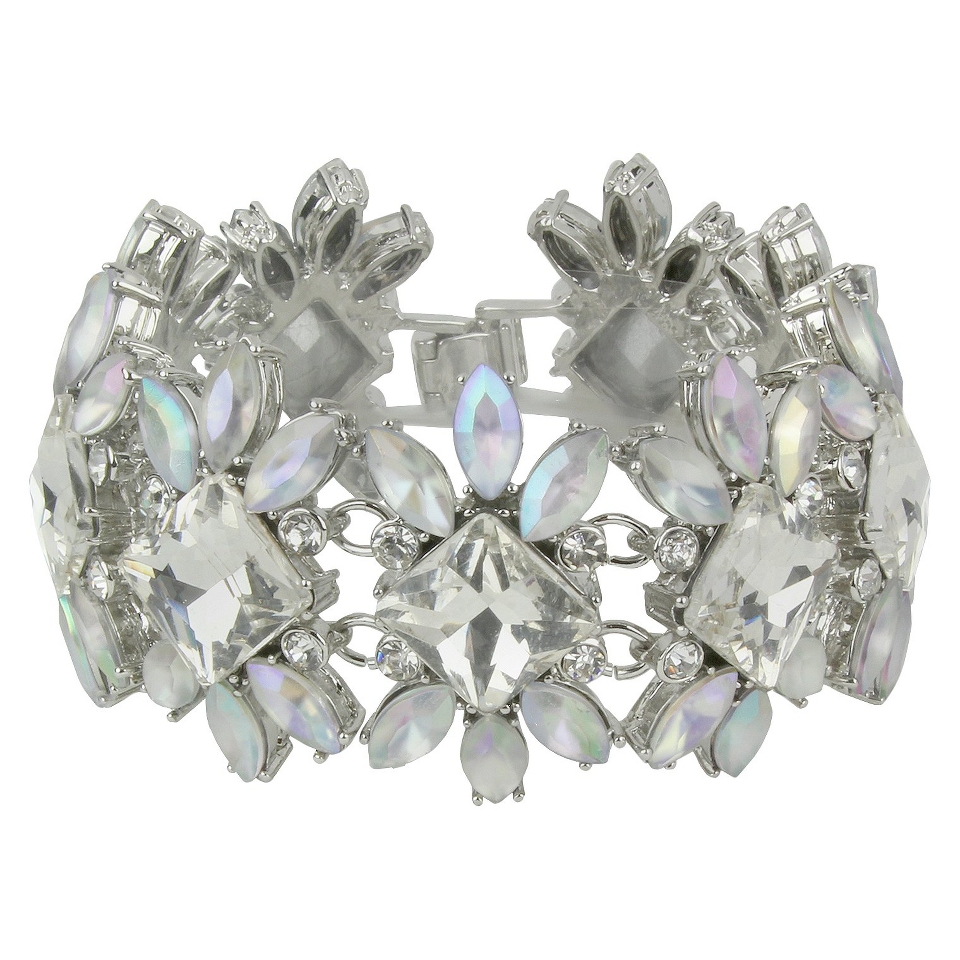 Square Facet and Frosted Flower Shaped Bracelet   Clear