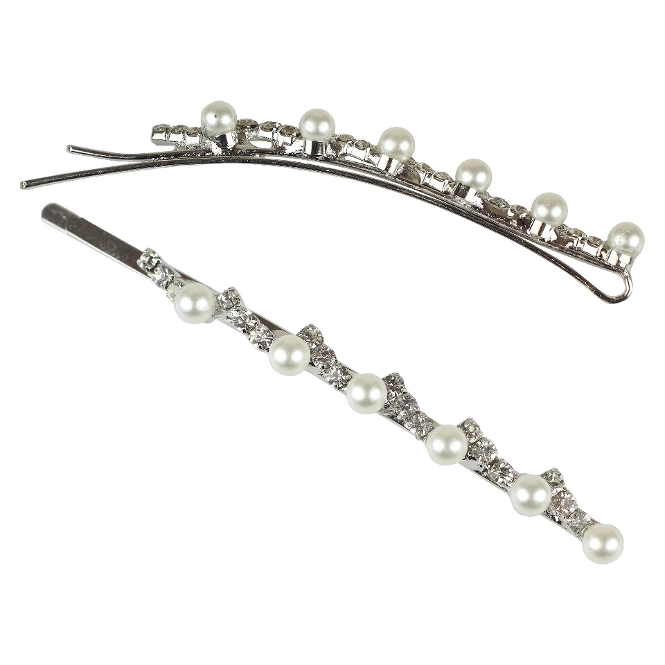 Pearls and Crystals 2 Piece Bobbie Pins   Clear/White