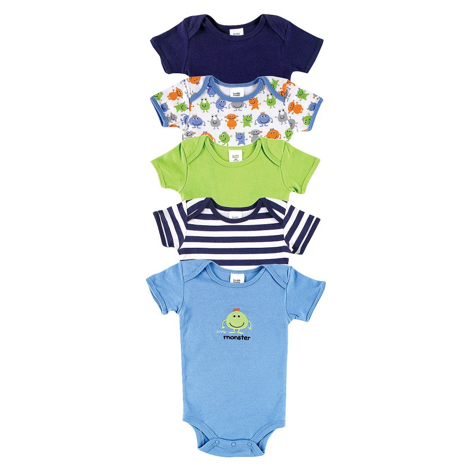 Luvable Friends Infant Boys 5 Pack Monster Bodysuit Set   Blue 9 12 M