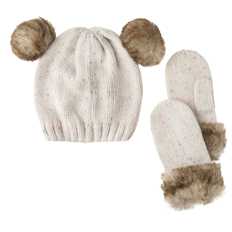 Cherokee Girls Hat and Mitten Set   White 8 16