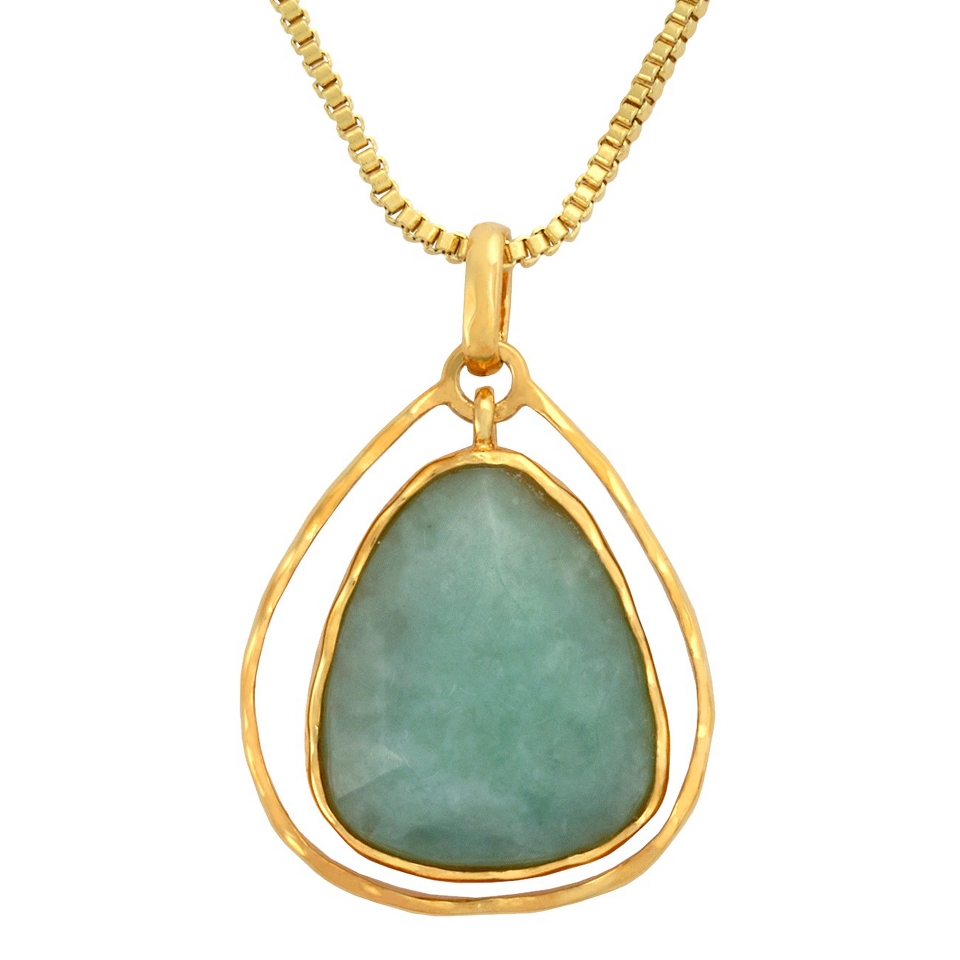 Teardrop Brass Jade Pendant   Gold/Green