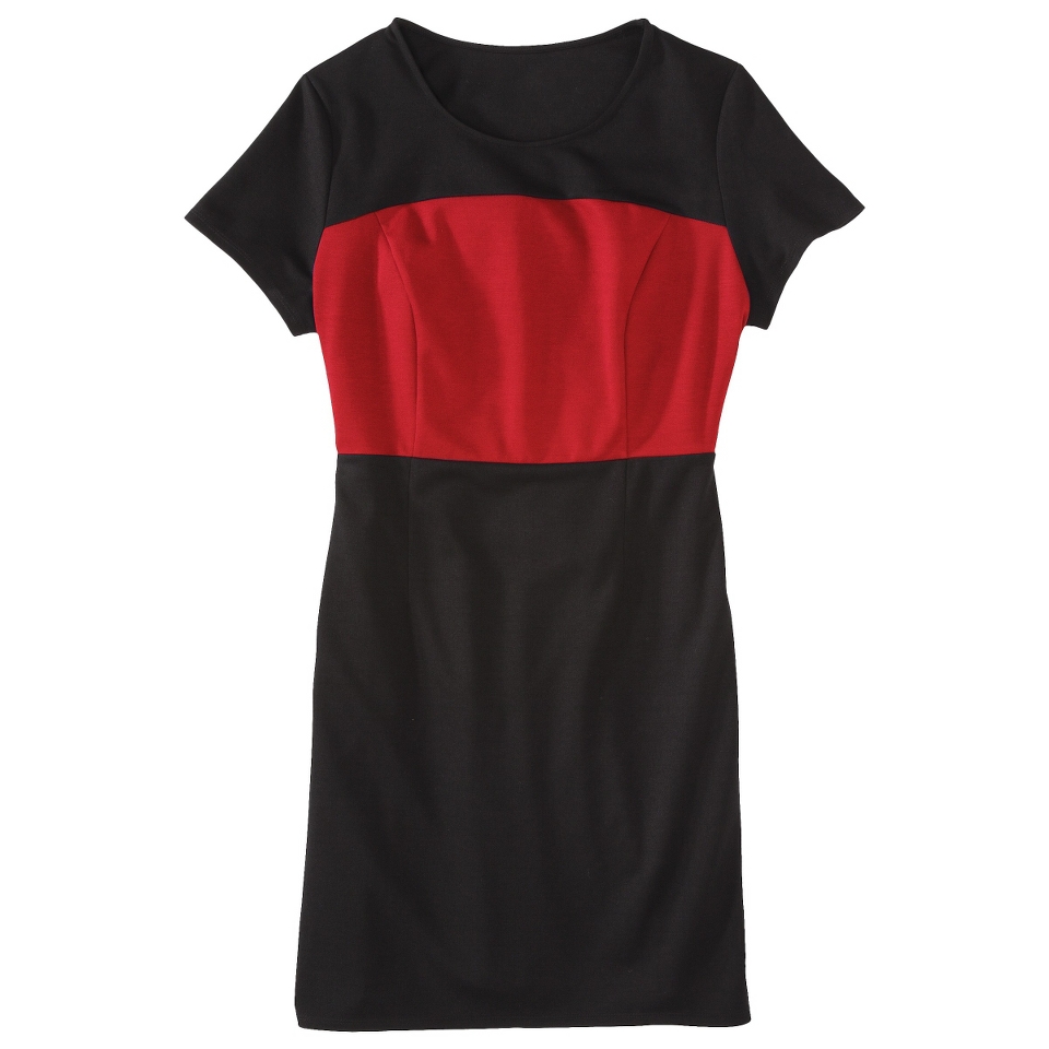 Mossimo Petites Short Sleeve Ponte Color block Dress   Black/Red SP