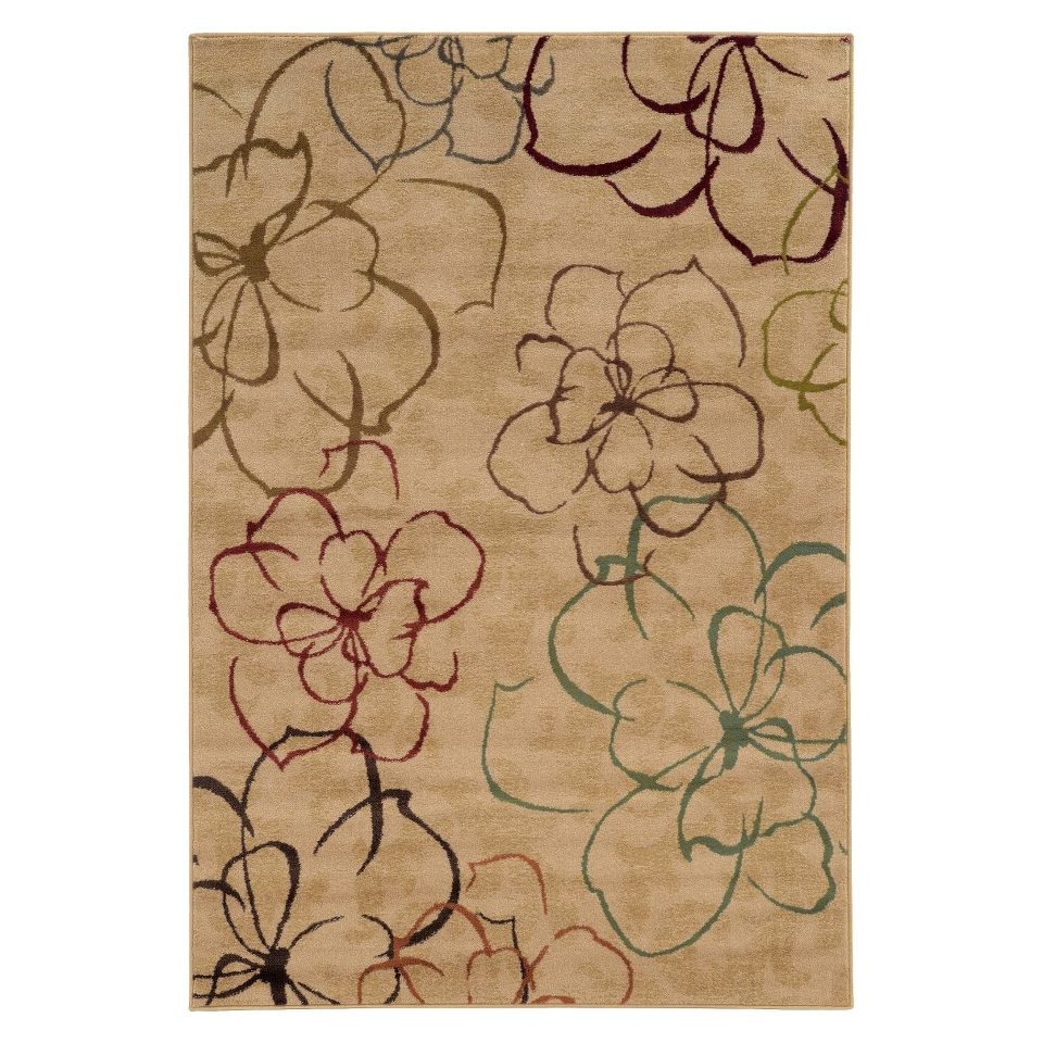 Floral Outline Area Rug   Beige (5x76)