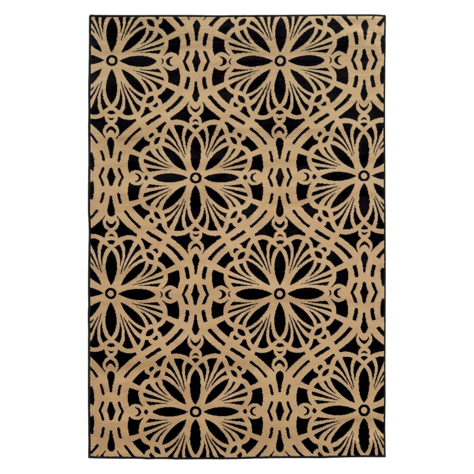 Floral Scroll Area Rug   Black (5x76)