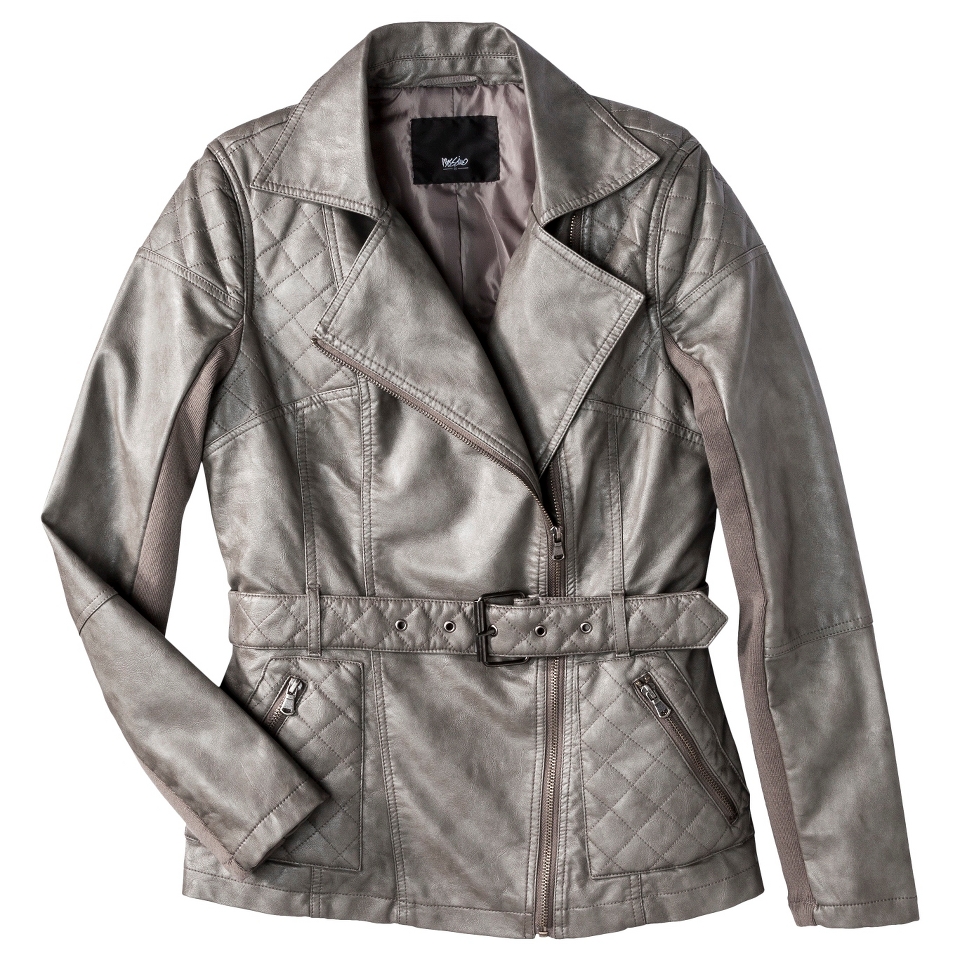 Mossimo Womens Faux Leather Belted Jacket  Metallic Grey M