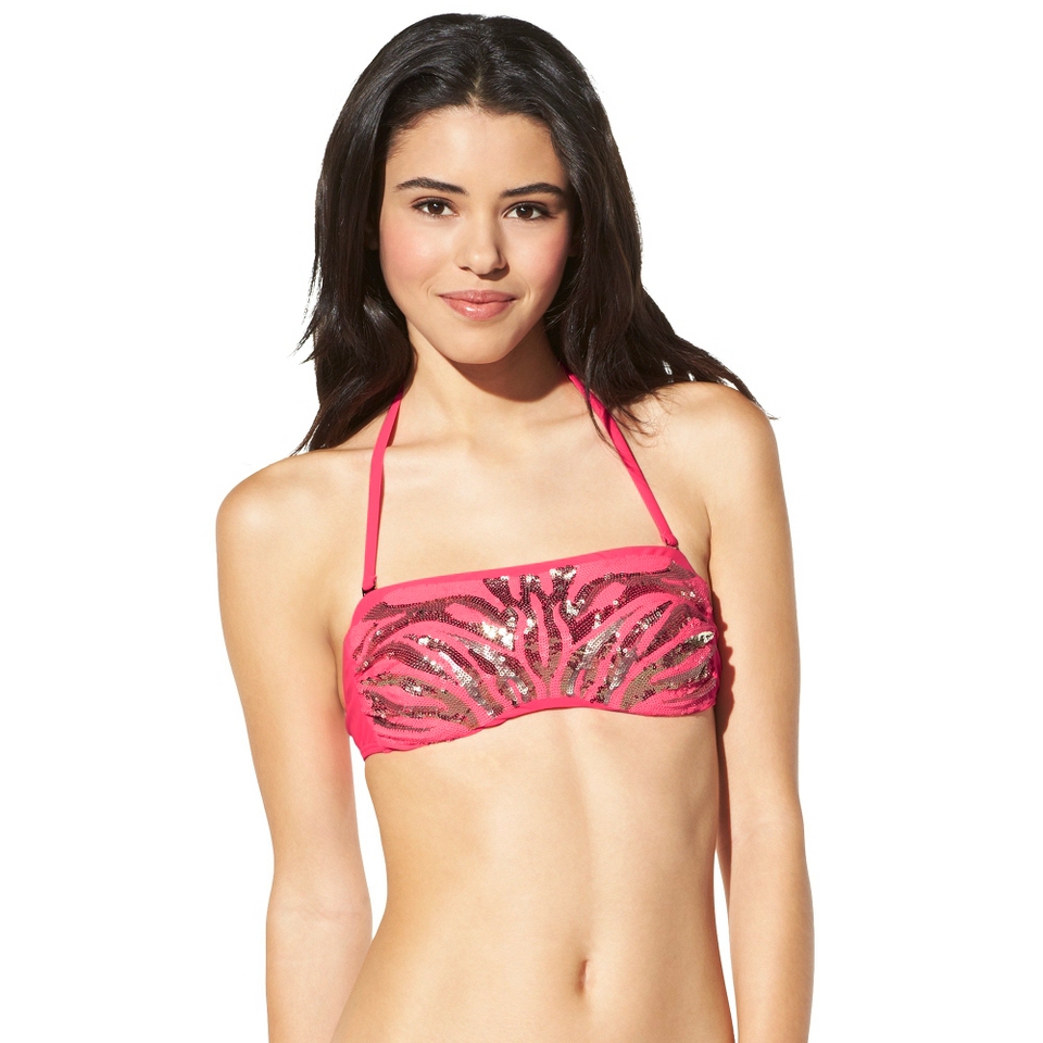 Xhilaration Juniors Sequin Bandeau Swim Top  Pink Coral L