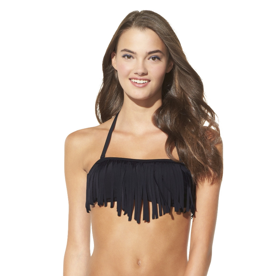 Xhilaration Juniors Bandeau Swim Top w/ Fringe  Black S