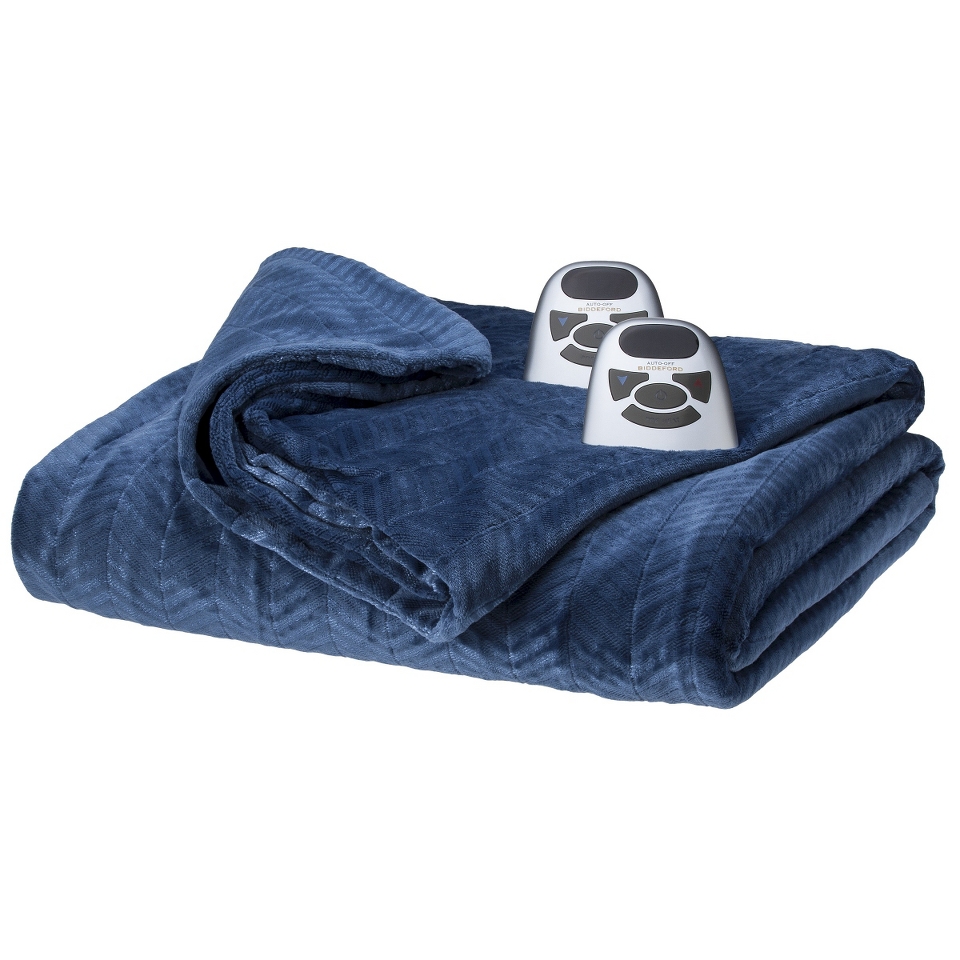 Biddeford Heated Velour Chevron Blanket   Denim (Twin)