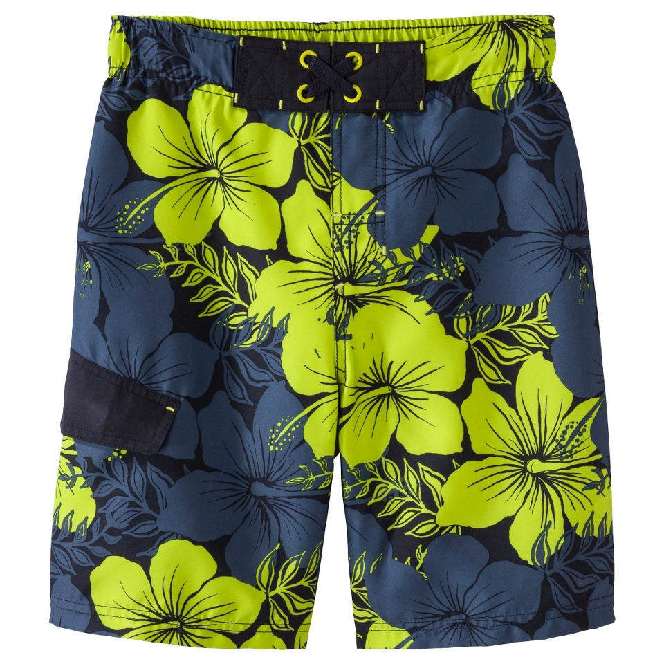 Boys Hibiscus Flower Swim Trunk   Black XS