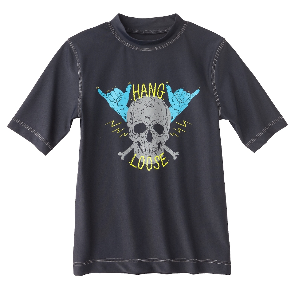 Boys Short Sleeve Skull Swim Rashguard   Grey XL