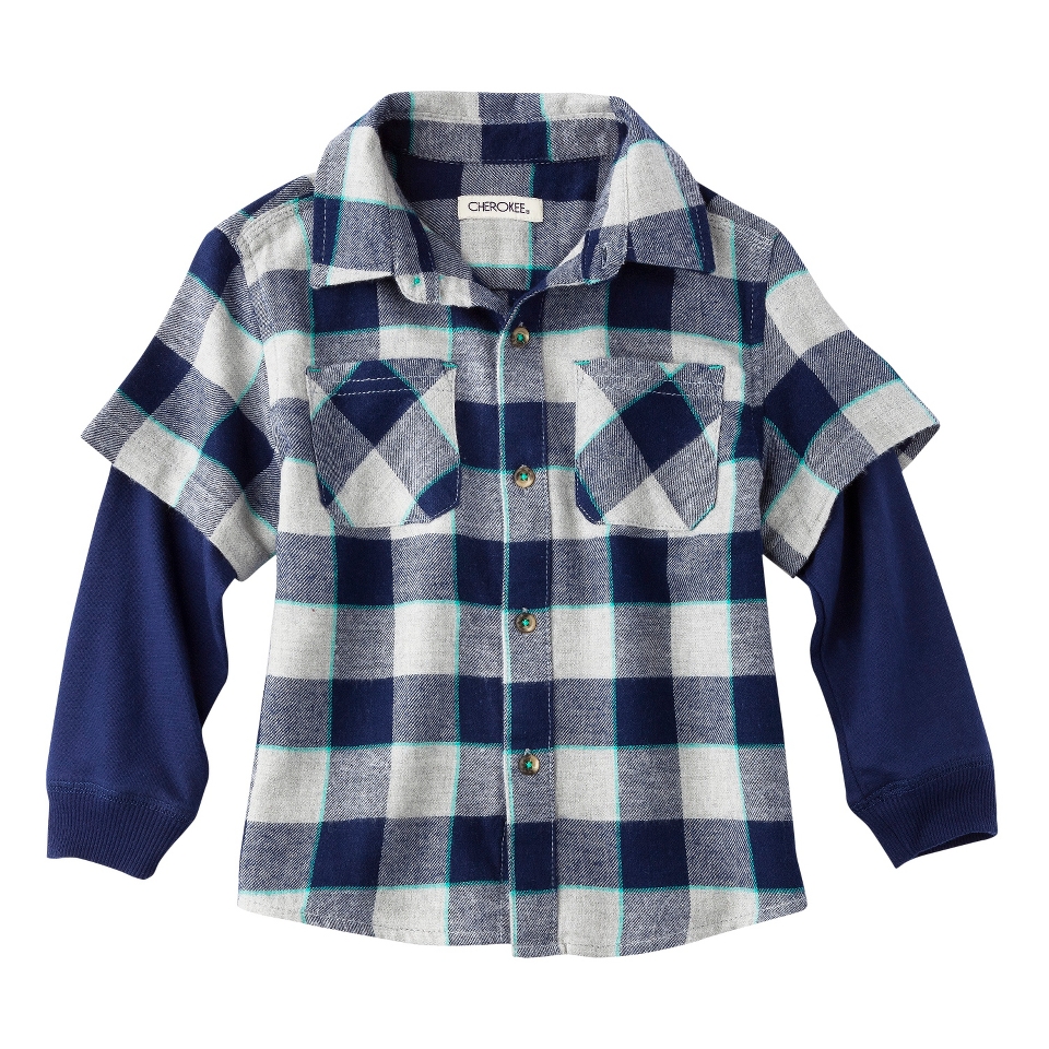 Cherokee Infant Toddler Boys 2 Fer Button Down Flannel Shirt   Blue 18M