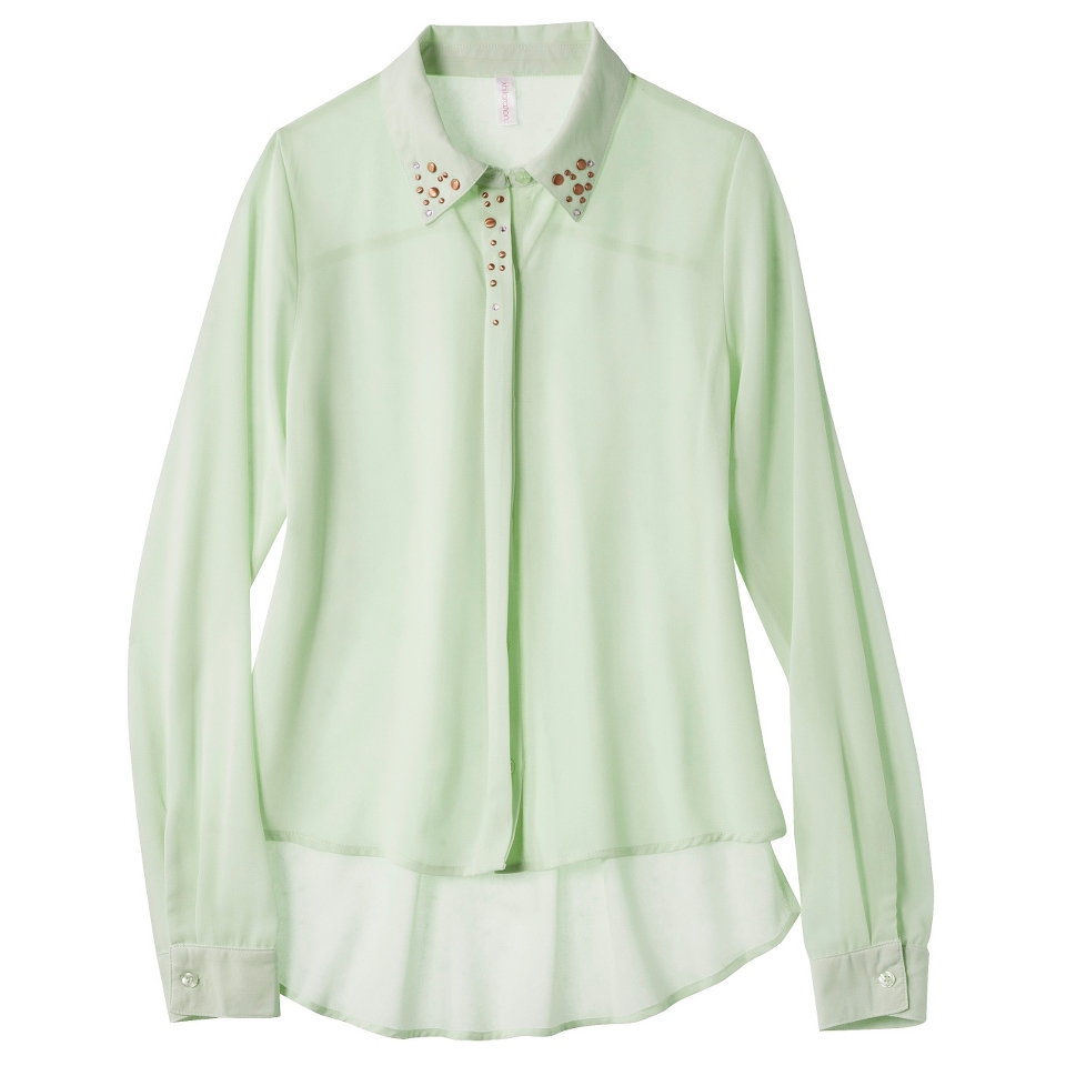 Xhilaration Juniors Studded Collar Button Up Shirt   Pistachio M(7 9)