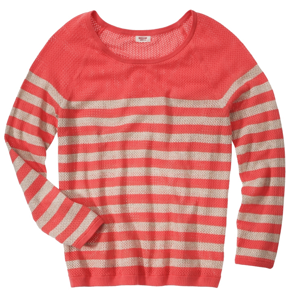 Mossimo Supply Co. Juniors Long Sleeve Mesh Pullover Sweater   Orange/Cream 1