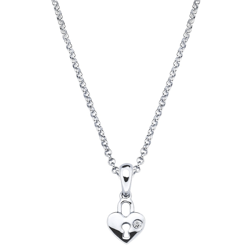 Little Diva Sterling Silver Diamond Accent Heart Shape Lock Pendant Necklace  