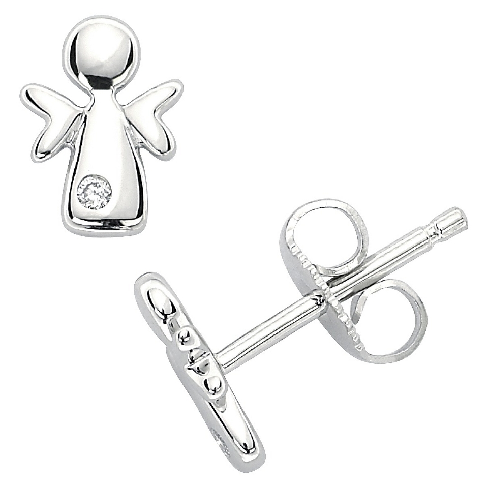 Little Diva Sterling Silver Diamond Accent Angel Stud Earrings   Silver