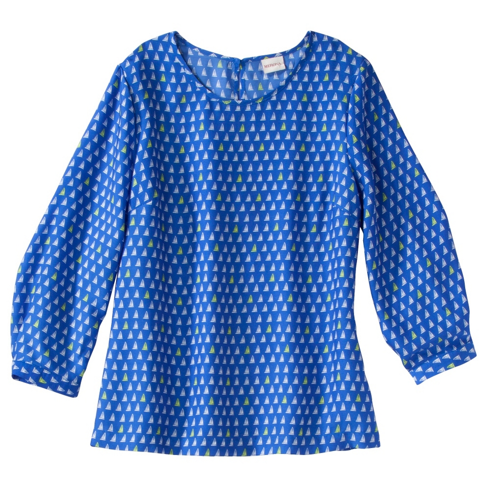 Merona Womens Printed Longsleeve Blouse  Capri Blue XS