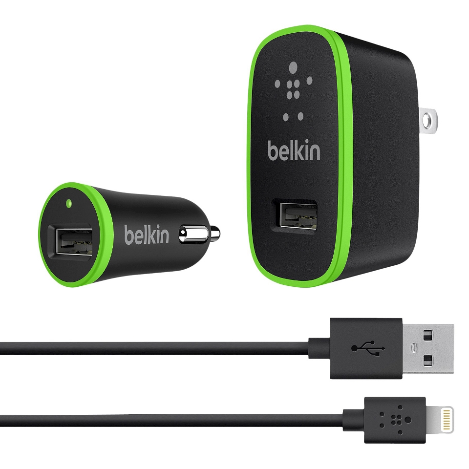 Belkin Home/Car Charger Kit with Lightning Cable   Black