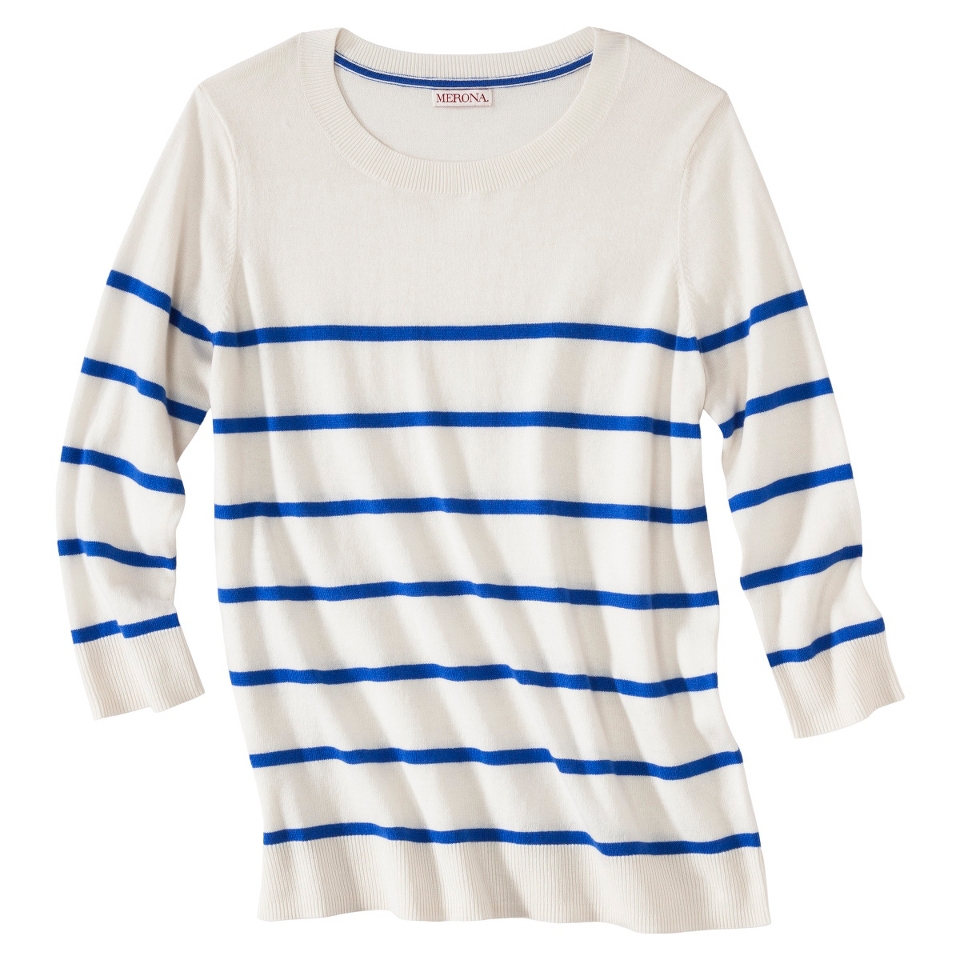 Merona Womens Stripe 3/4 Sleeve Top  White Sand XXL