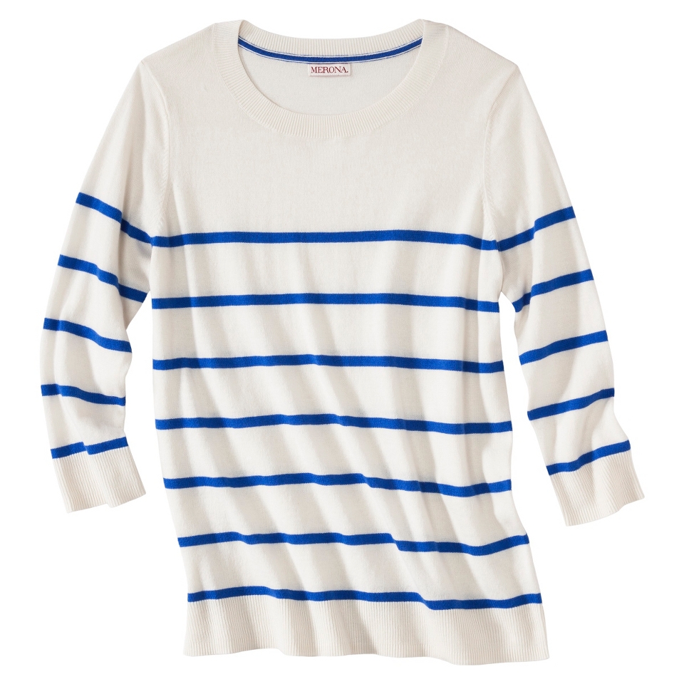 Merona Womens Stripe 3/4 Sleeve Top  White Sand S