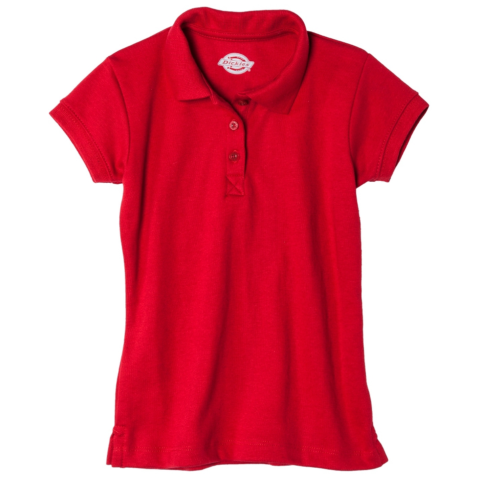 Dickies Girls School Uniform Short Sleeve Interlock Polo   Red 5/6
