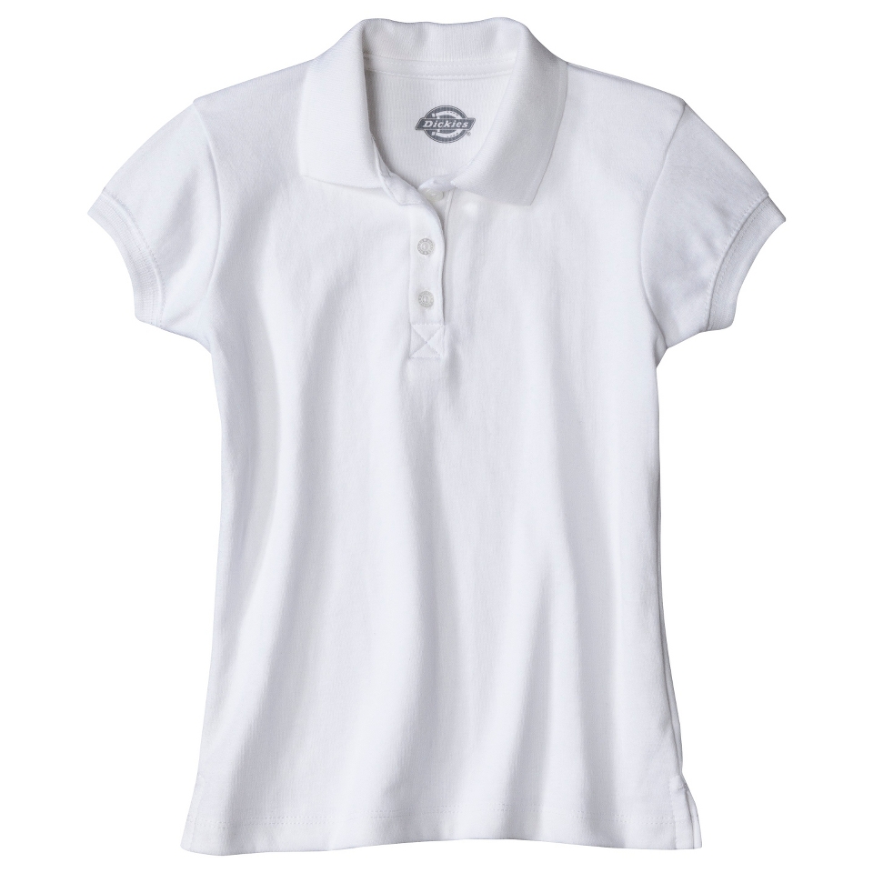 Dickies Girls School Uniform Short Sleeve Interlock Polo   White 6X
