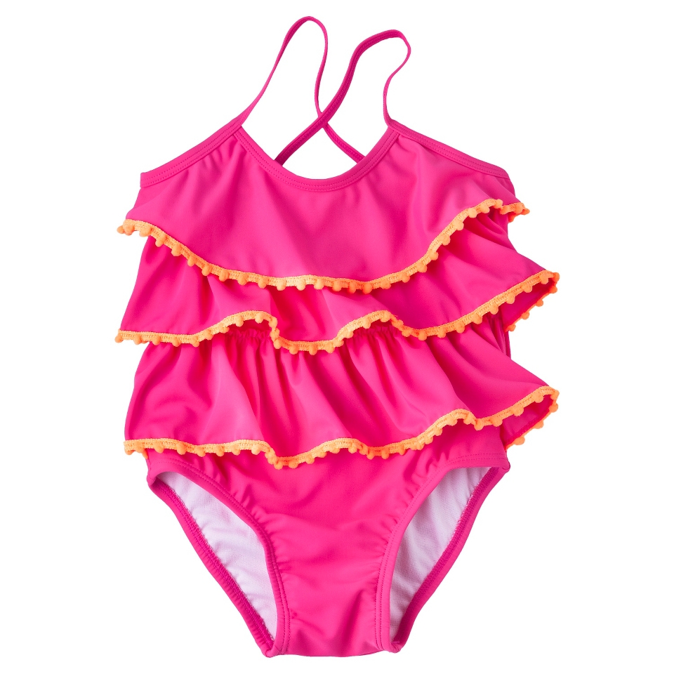 Circo Infant Toddler Girls Ruffle 1 Piece Swimsuit   Pink 12 M
